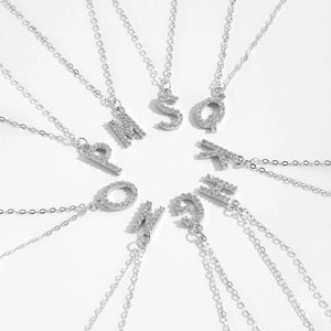 925 Sterling Silver Initial Letter Pendant Necklace For Women Personalized Alphabet Charm Rhinestone Necklaces Platinum Plated Jewelry