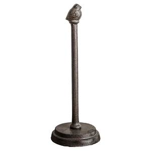 Portarotolo verticale vintage in ghisa marrone scuro con uccellino decorativo