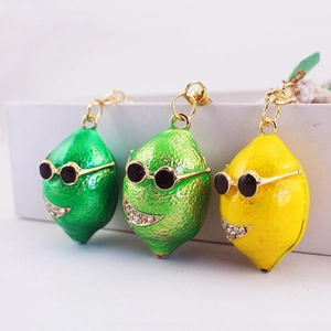 Portachiavi Creativo al Limone Con Occhiali da Sole Strass Smalto Ciondolo Frutta Anello in Metallo Decorazione Borsa Regalo