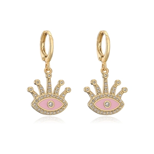 Orecchini a cerchio placcati oro con occhio rosa smaltato e zirconi cubici luminosi