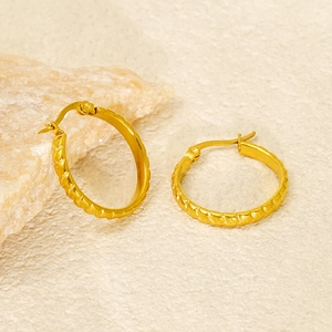 18K Gold Plated Stainless Steel Hoop Earrings For Women Twisted Rope Texture Geometric Round Simple Vintage Style Jewelry