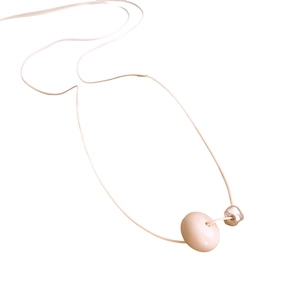 Ethnic wax rope necklace with pink resin round pendant and silver accent on white background