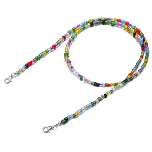 Colorful beaded lanyard strap with silver lobster clasps for glasses and masks