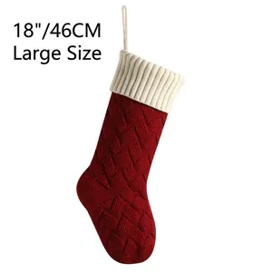 18 inch Christmas stocking with deep red basket weave and white knit cuff