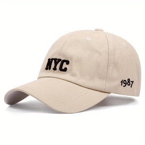 Beige lässige Baseballkappe mit weichem NYC 1987 Stickerei-Design für Damen und Herren