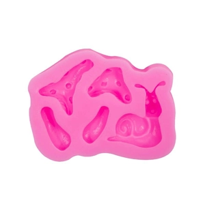 Pink silicone mold featuring snail and mushroom shapes for DIY cake baking and clay crafts
