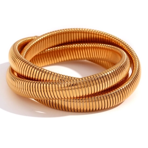 Three-layer flexible snake chain bracelet in polished 18K gold plated stainless steel