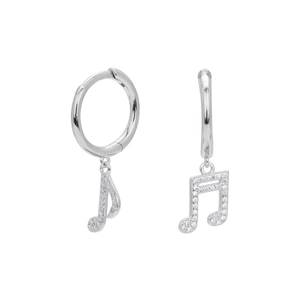 Elegant S925 sterling silver music note hoop earrings with sparkling cubic zirconia