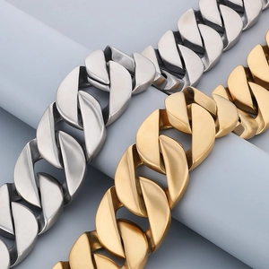 Polished stainless steel Cuban link chains in gold and silver colors for men and women