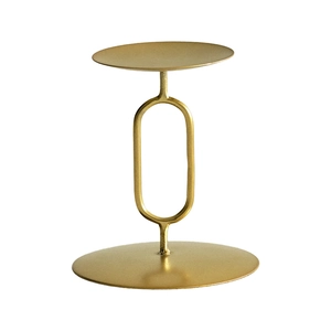 Modern gold geometric metal candle holder with round base and oval frame for home decor