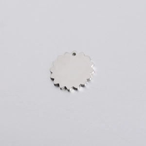 Detail of mirror polished stainless steel flower pendant charm with top hole for DIY jewelry