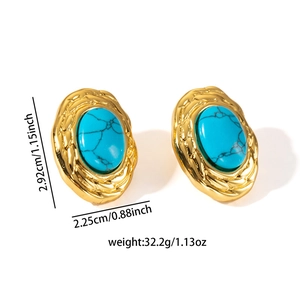 Détails de boucles d'oreilles ovales plaquées or 18 carats avec pierre turquoise