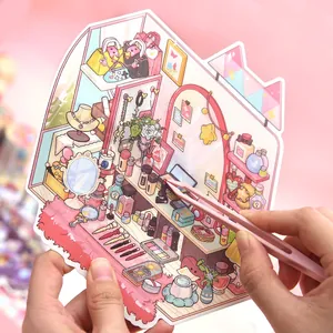 DIY 3D Sweet Vanity landscape sticker set with tweezers showing creative pasting activity