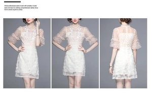 Vue détaillée sur trois côtés d'une robe blanche avec broderies florales et de sequins