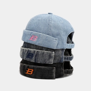 Vintage Washed Denim Docker Hat Retro Miki Sailor Cap With B Letter Embroidery Adjustable Hip Hop Style For Adults