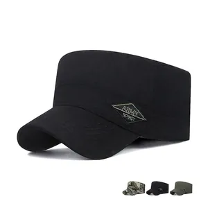 Men Cotton Cadet Cap Military Style Flat Top Hat Adjustable Outdoor Sports Sun Protection Camouflage Retro Casual