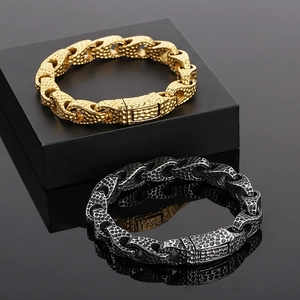 Men's hammer textured 18k gold and vintage silver stainless steel chain bracelets