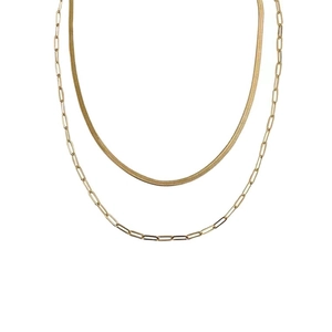 Chic double-layered 18k gold-plated titanium necklace with snake and paperclip chains