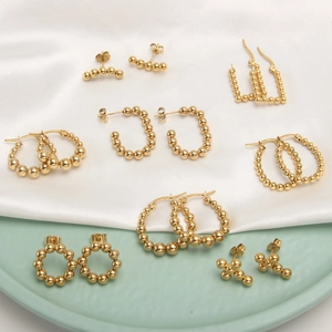 Minimalist gold-plated stainless steel bead earrings set in various geometric designs