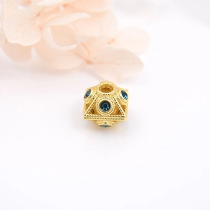 Golden 18k plated hollow square bead with blue crystal for DIY jewelry making