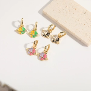 Minimalist planet design earrings with colorful enamel and sparkling zircon accents