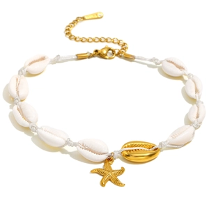 Bracelet de cheville en acier doré 18K avec coquillages et étoile de mer