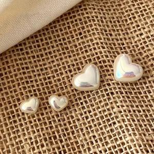 Heart Artificial Pearl Stud Earrings With 925 Sterling Silver Earring Post Iridescent Lustre Elegant Sweet Style For Women