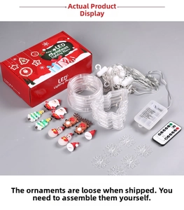 DIY Christmas tree LED light string kit with remote control and festive ornaments