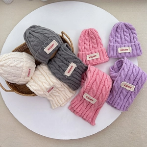 Kinder Strickmütze Und Schal Winter Warm Zopfmuster Weiches Garn Buchstaben Aufnäher Dekor Für Jungen Mädchen