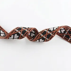 Classic 5cm wide striped bag strap with brown and black heart patterns for crossbody bags