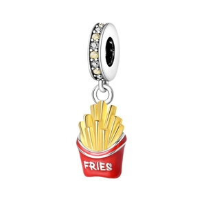 Silver fries charm with red enamel and zircon for DIY charm bracelets and jewelry