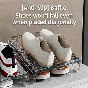 Double-layer clear water ripple shoe rack with anti-slip design for space-saving storage