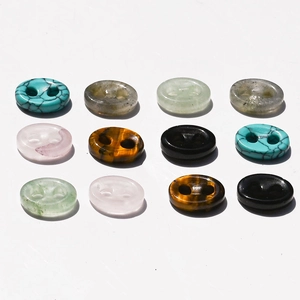 Set of 12 natural crystal and oval tiger eye stone buttons with double holes for jewelry