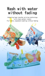 Detail showing waterproof cloth book with heat transfer printing and sensory tails