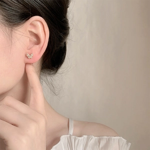 Elegant S925 sterling silver butterfly stud earrings with sparkling pave zircon settings