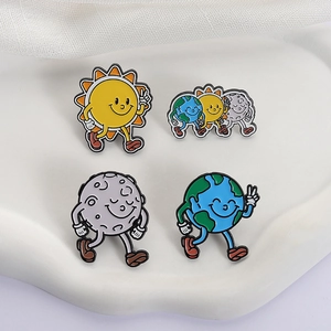 Cute cartoon sun earth and moon alloy enamel pins set on a white decorative tray