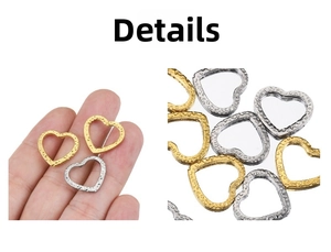 Detail of 18k gold and silver heart pendants with hammered texture for jewelry making