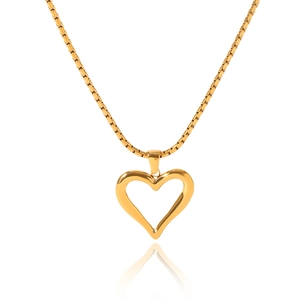 Eleganter 18K vergoldeter Edelstahl hohl Herz Anhänger Halskette für Damen