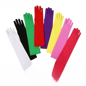 Selection of long elastic performance gloves in various vibrant colors for cosplay outfits