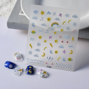 5D Embossed Nail Art Stickers For Women Rainbow Cloud Heart Flower Pattern Self-Adhesive Relief Manicure Decoration Decals