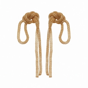 Elegant gold knot tassel earrings with mesh chain fringe in minimalist luxury style