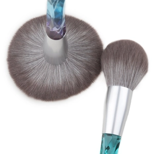 Large powder and blush brush set with blue crystal handles and soft synthetic bristles