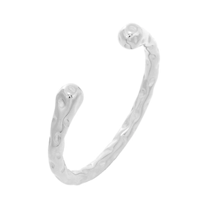 Minimalist silver open ring with unique hammered texture in polished stainless steel