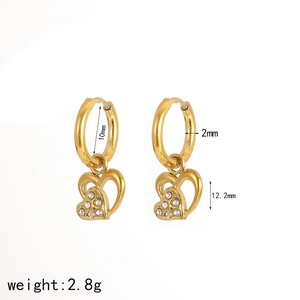 Boucles d'oreilles créoles cœur en acier inoxydable doré 18 carats avec zircons