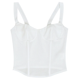 Flachliegendes weißes Netz-Korsett-Top mit rückenfreiem Camisole-Stil und Webstruktur