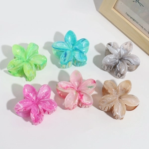Set of 6 colorful floral hair claws with elegant marble texture for daily styling