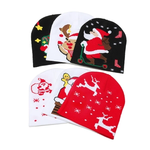 Christmas Knitted Beanie Hat Acrylic Warm Winter Hat With Reindeer Santa Claus Snowman Pattern For Men Women Festive Gift