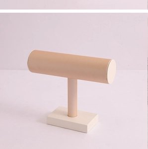Detail of T-bar jewelry stand for bracelets and watches with PU leather and stable base