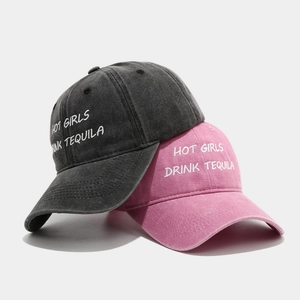 Washed Cotton Baseball Cap Hot Girls Drink Tequila Letter Embroidery Vintage Distressed Adjustable Sun Hat For Men Women