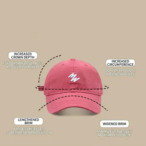 Japanese style oversized rose red baseball cap with white MW embroidery and wide brim